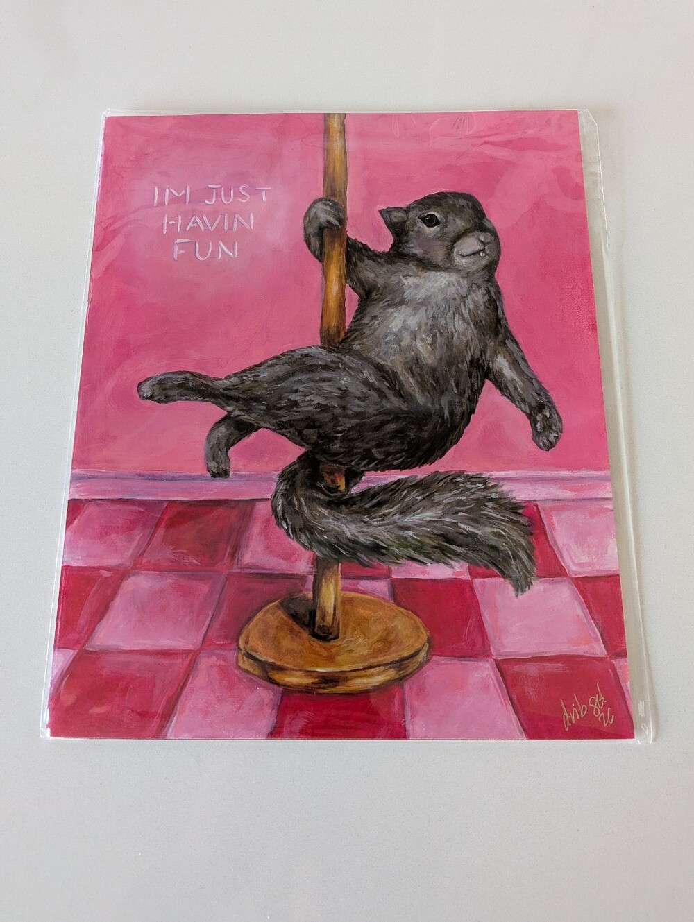 NWT Pink Pony Squirrel Print By Dribget 8x10"